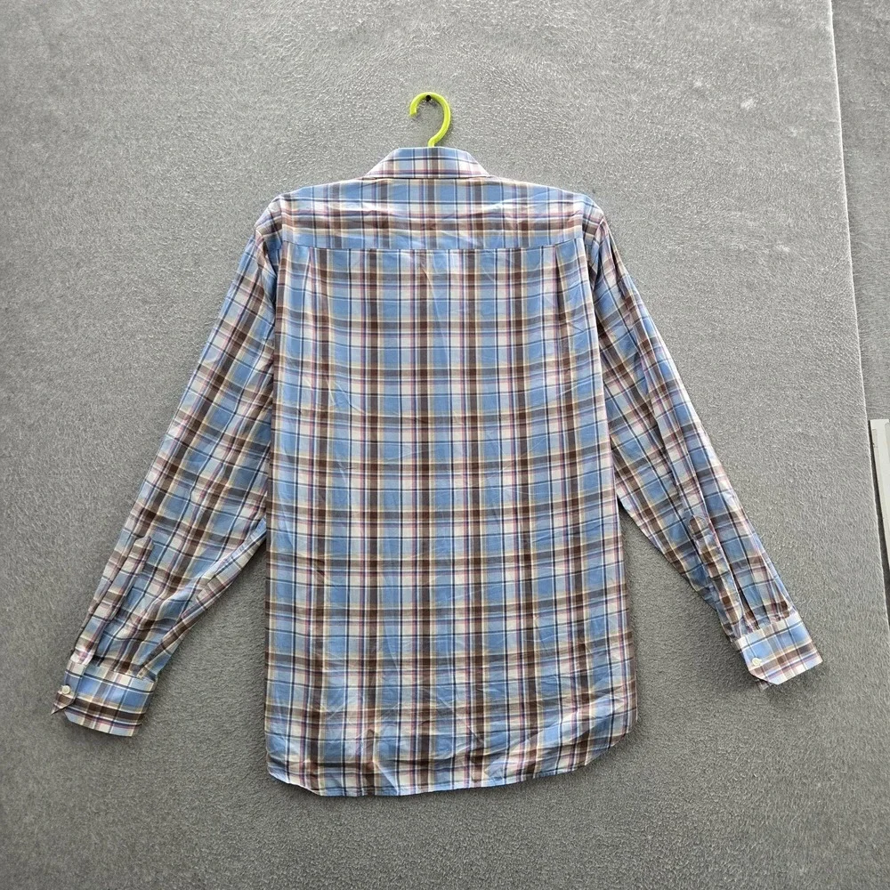 Peter Millar Men Button Up Shirt EXTRA LARGE Blue Madras Plaid Dress Shirt
